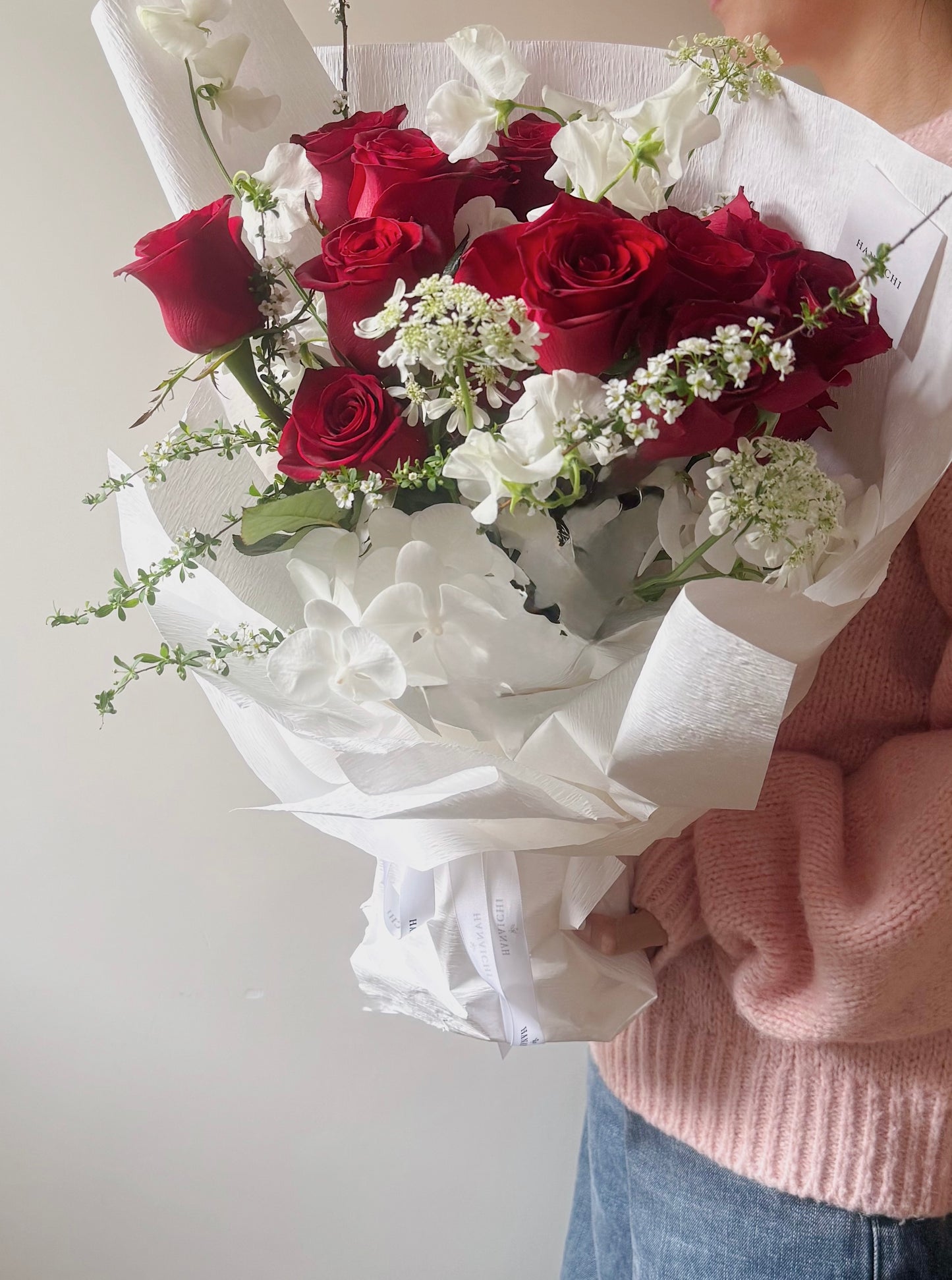 Classic Love with Velvet Explorer Rose & White Orchid Bouquet