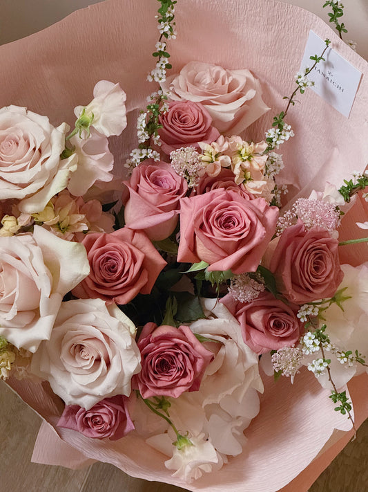 Vintage Love with Moab,Quicksand Rose & White Orchid Bouquet